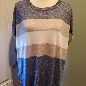 Navy Striped Short Sleeve Sweater Like Top